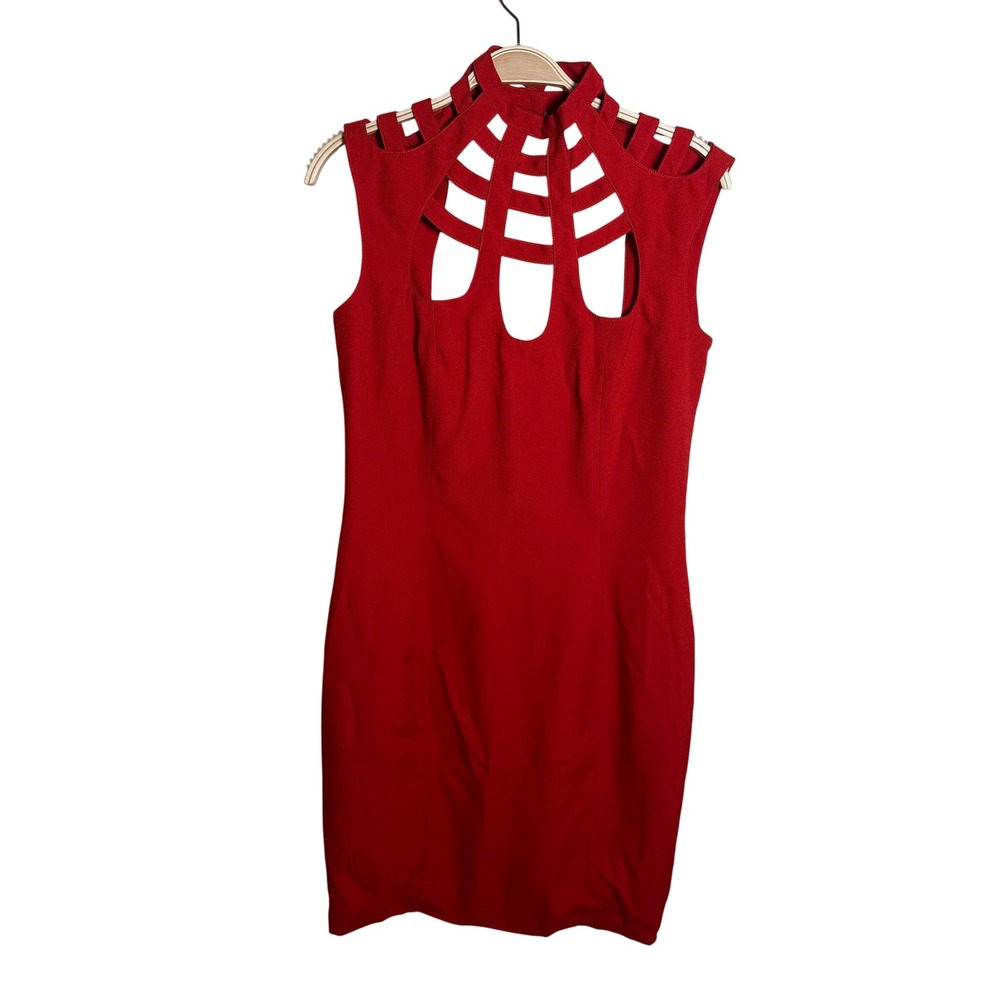 A.J.‎ Bari Red Cage Cutout High Neck Sleeveless Sheath Cocktail Dress Size 8 VTG